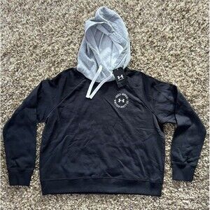 Under Armour Women's Rival Fleece CB Black w/Gray Hood Hoodie NWT Size Large